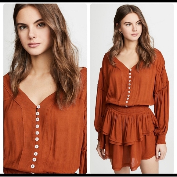 Free People Romy Smocked Mini Button-Down Dress. Size M. NWOT - Picture 2 of 4